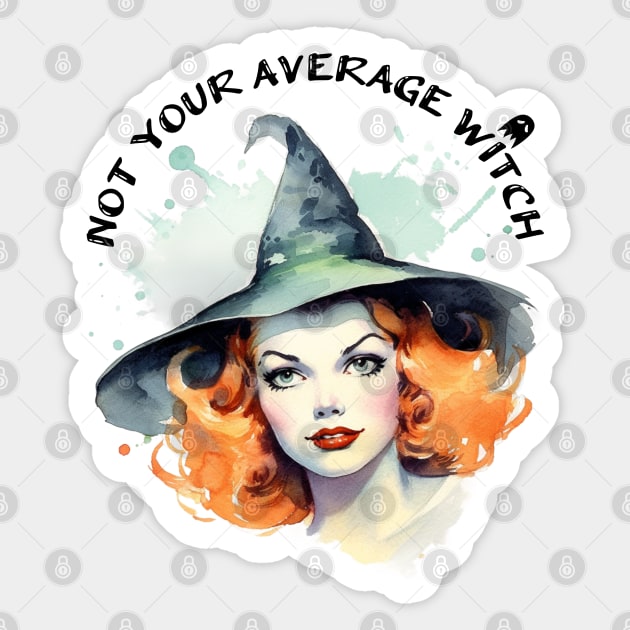 Not Your Average Witch Cute Red Head with Witch Hat Illustration Art Sticker by AdrianaHolmesArt